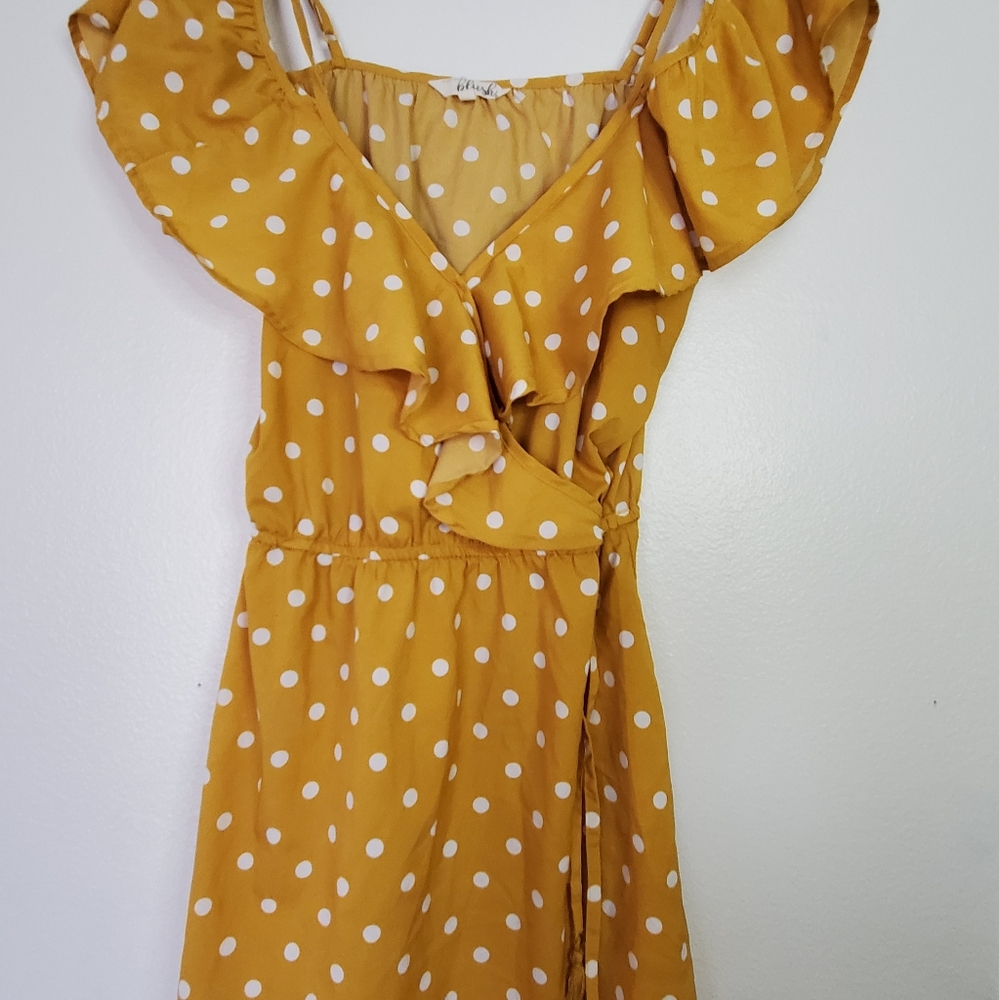 Mustard polkadot mini dress